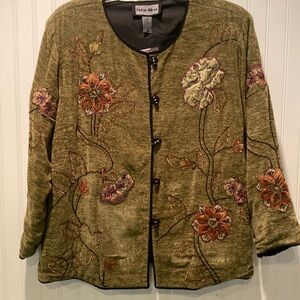 NWT Indigo Moon Floral Embroidered Toggle Closure Jacket Size 2X